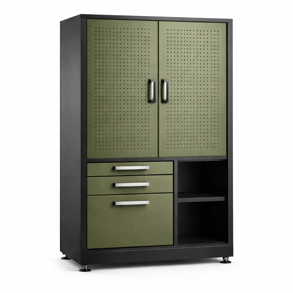 Werkzeugschrank Stahl Schwarz/Grün-HOMTINO