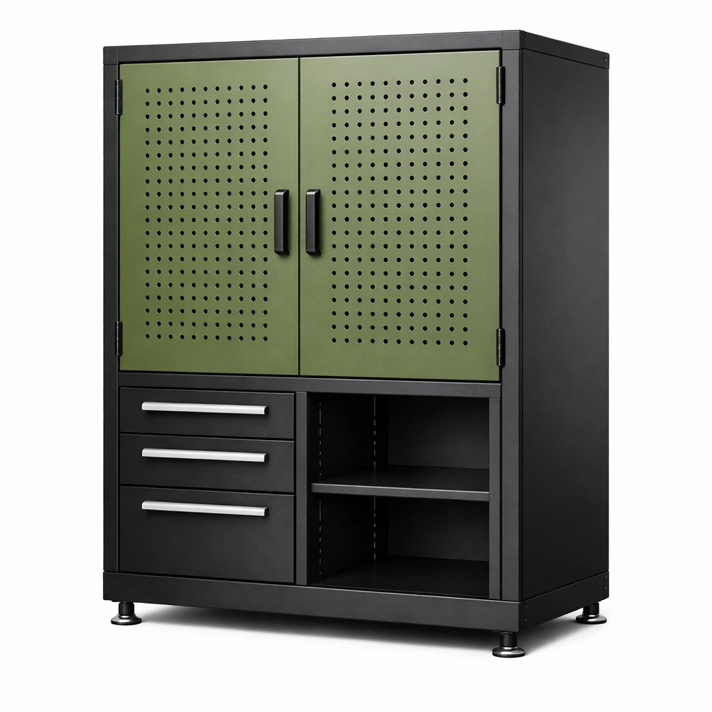 Werkzeugschrank Metall Schwarz/Grün-HOMTINO