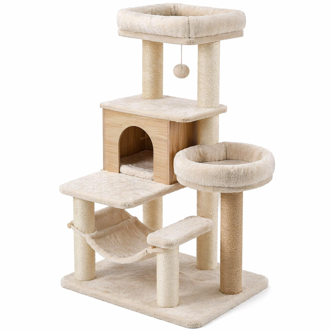 Plüsch mdf kratzbaum beige mit höhle-HOMTINO