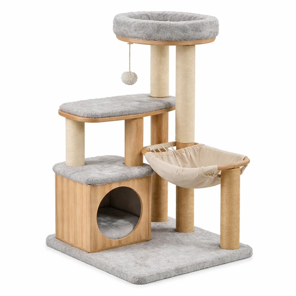 Holz sisal plüsch kratzbaum grau-HOMTINO