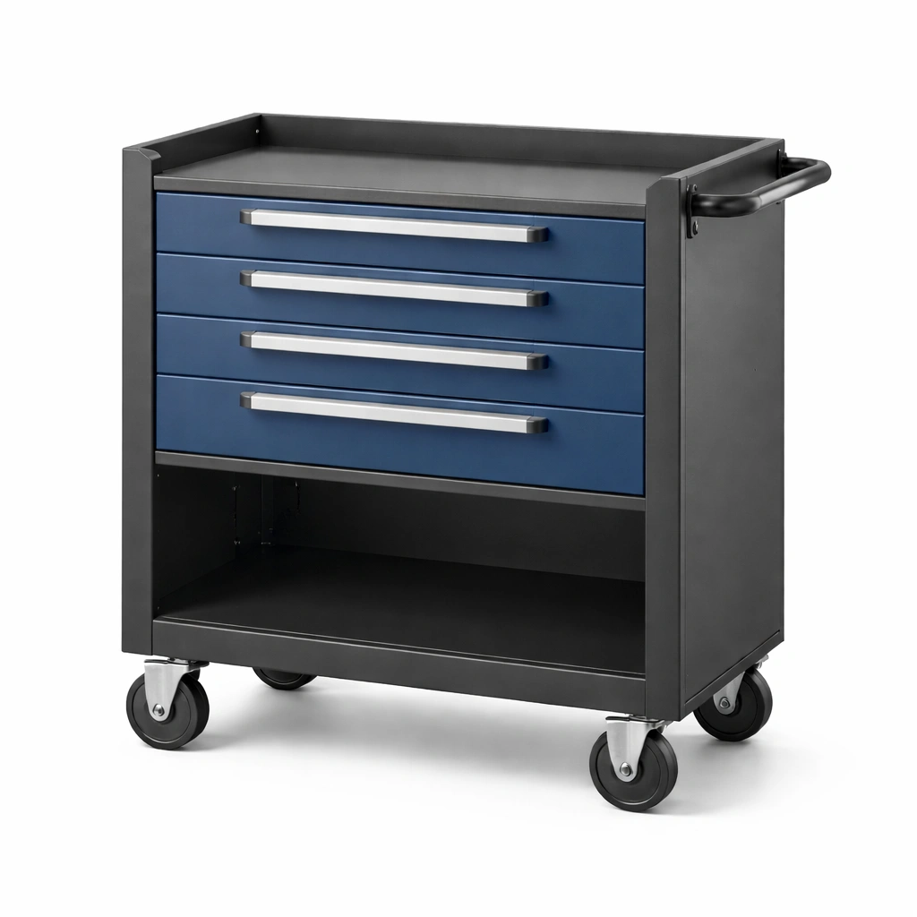 Werkstattwagen Stahl mit Schubladen Schwarz Blau 85x45x85 cm-HOMTINO