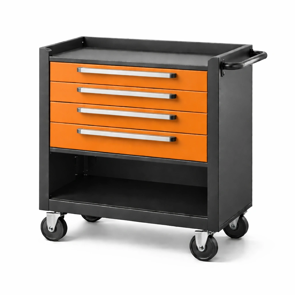 Werkstattwagen Stahl mit Schubladen und Rollen Schwarz Orange-HOMTINO