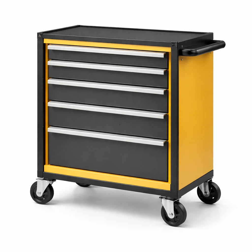 Werkstattwagen Metall mit Schubladen Gelb Schwarz-HOMTINO