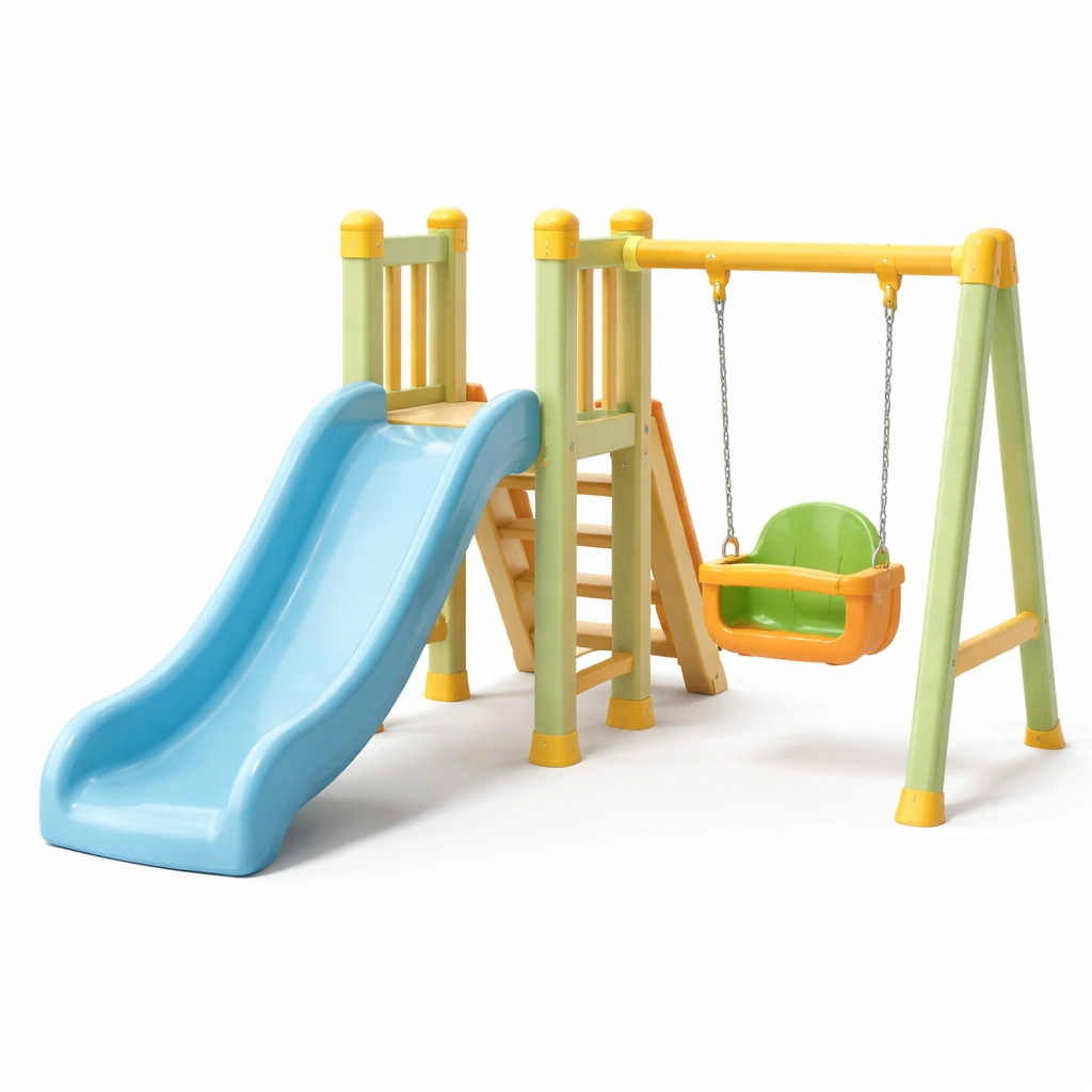 Kinderspielgerät Kunststoff Rutsche Schaukel Blau Gelb Grün-HOMTINO