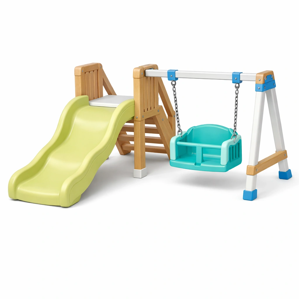 Kinderspielgerät Kunststoff Holz Rutsche Schaukel Hellgrün Türkis-HOMTINO