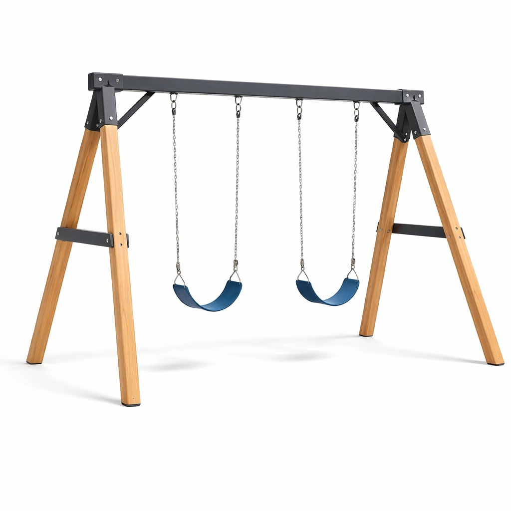 Schaukelset Kinderschaukel Holz Und Metall Blau-HOMTINO