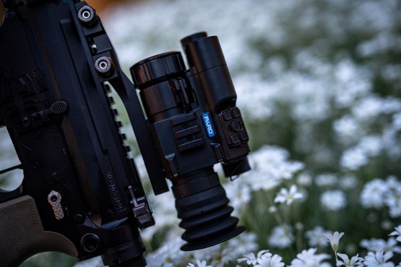 Close up of mounted FD1(LRF) Night Vision Front Clip-on.