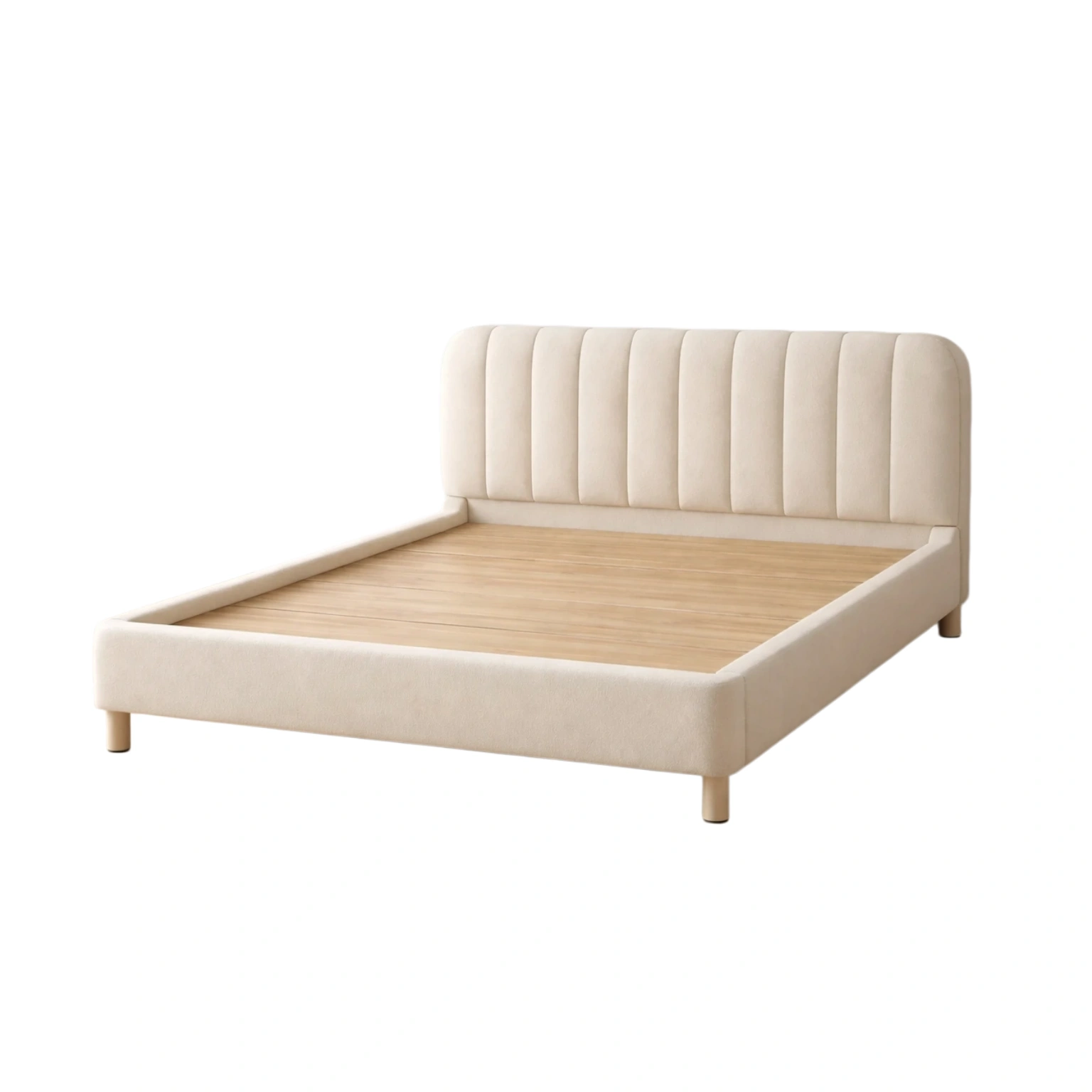 Cama doble de madera tapizada en beige-Neststylez