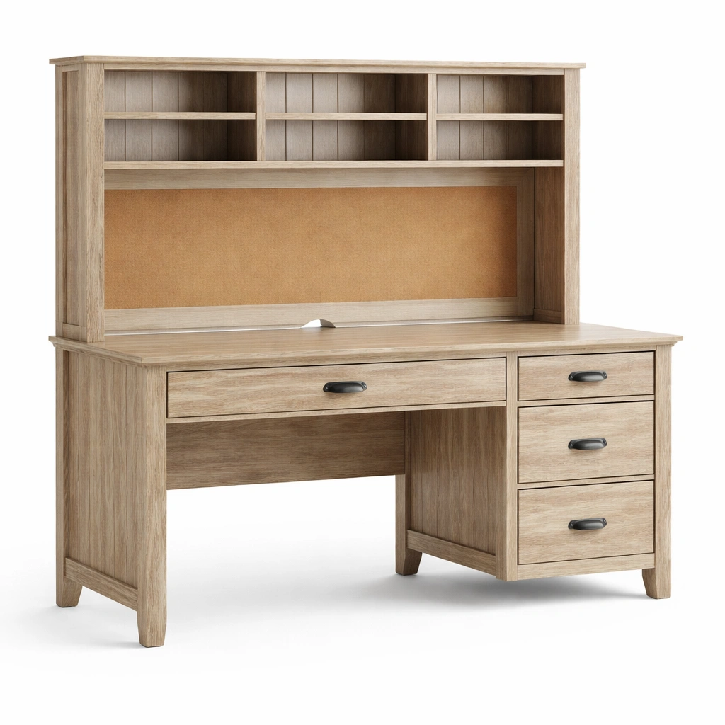 Escritorio de madera con estantería y cajones roble 150x60x120 cm-ROOMZIVA