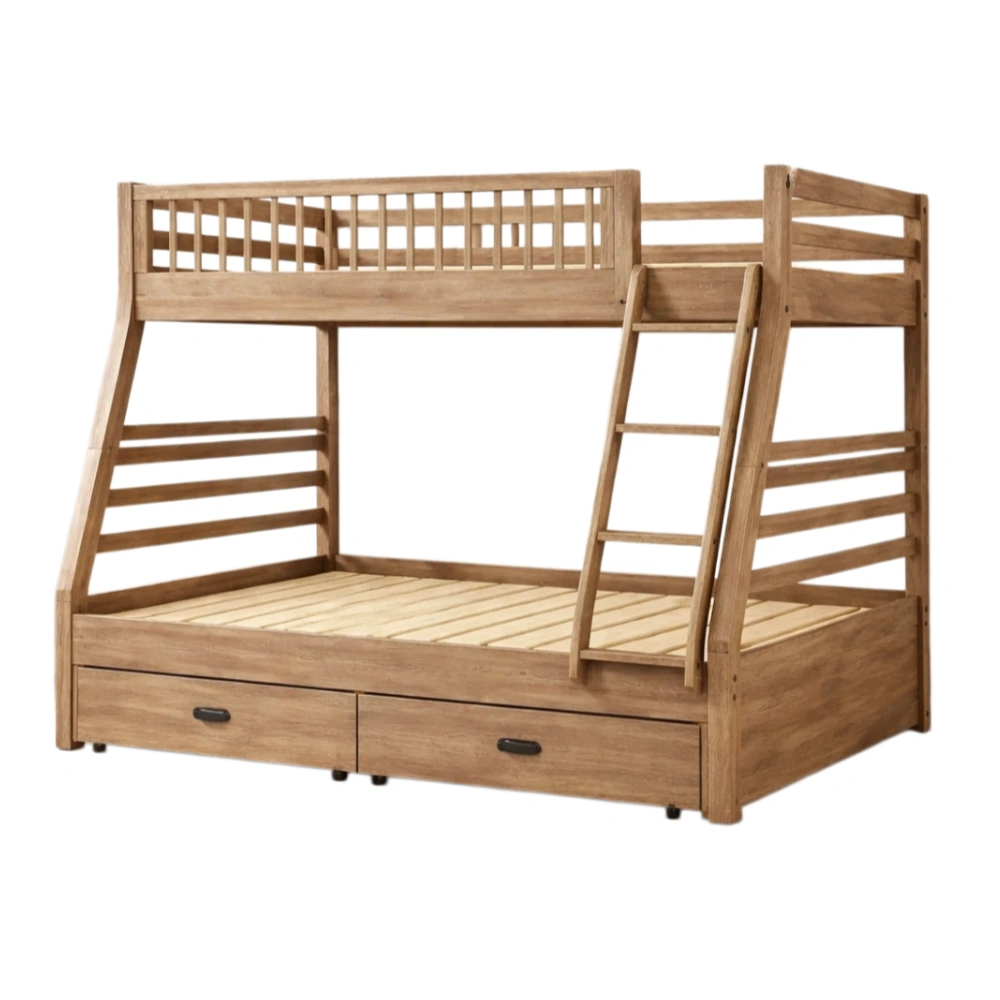 Litera de madera marrón claro con cajones de almacenamiento-HOMREALM
