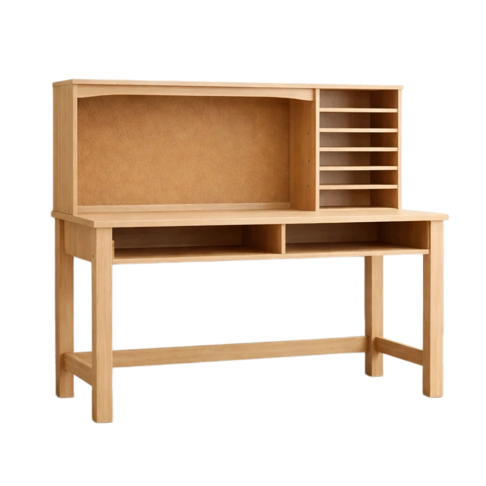 Escritorio de madera maciza con estantería 120x60x150 cm-HOMREALM