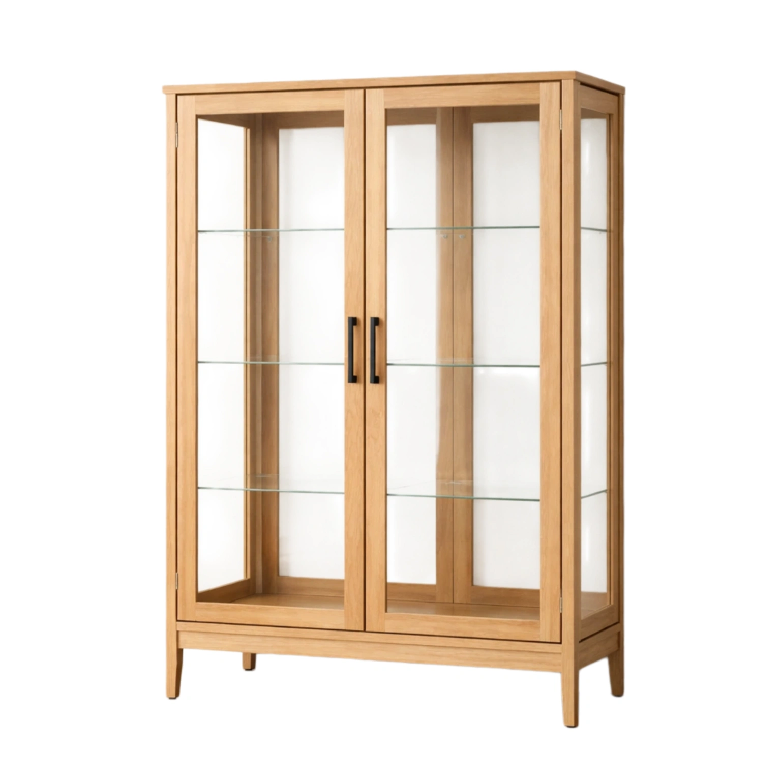 Vitrina de roble con estantes de vidrio templado-FURNVISTA