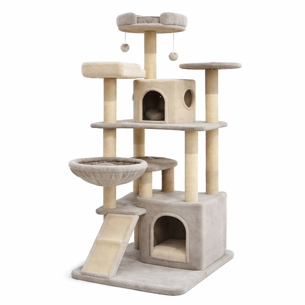 Árbol para gatos de tela beige con rascadores de sisal-furnlora
