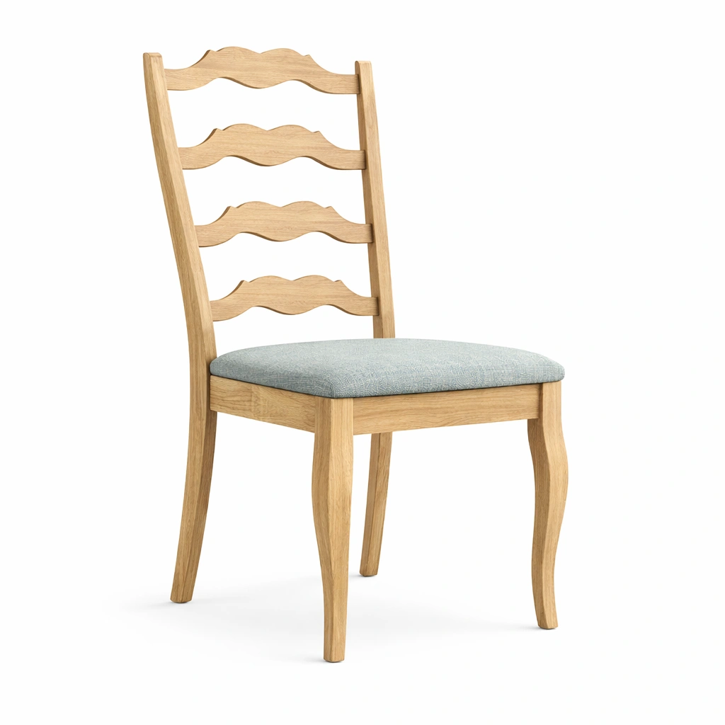 Sillas de comedor de madera de roble con asiento tapizado azul claro-furnlora