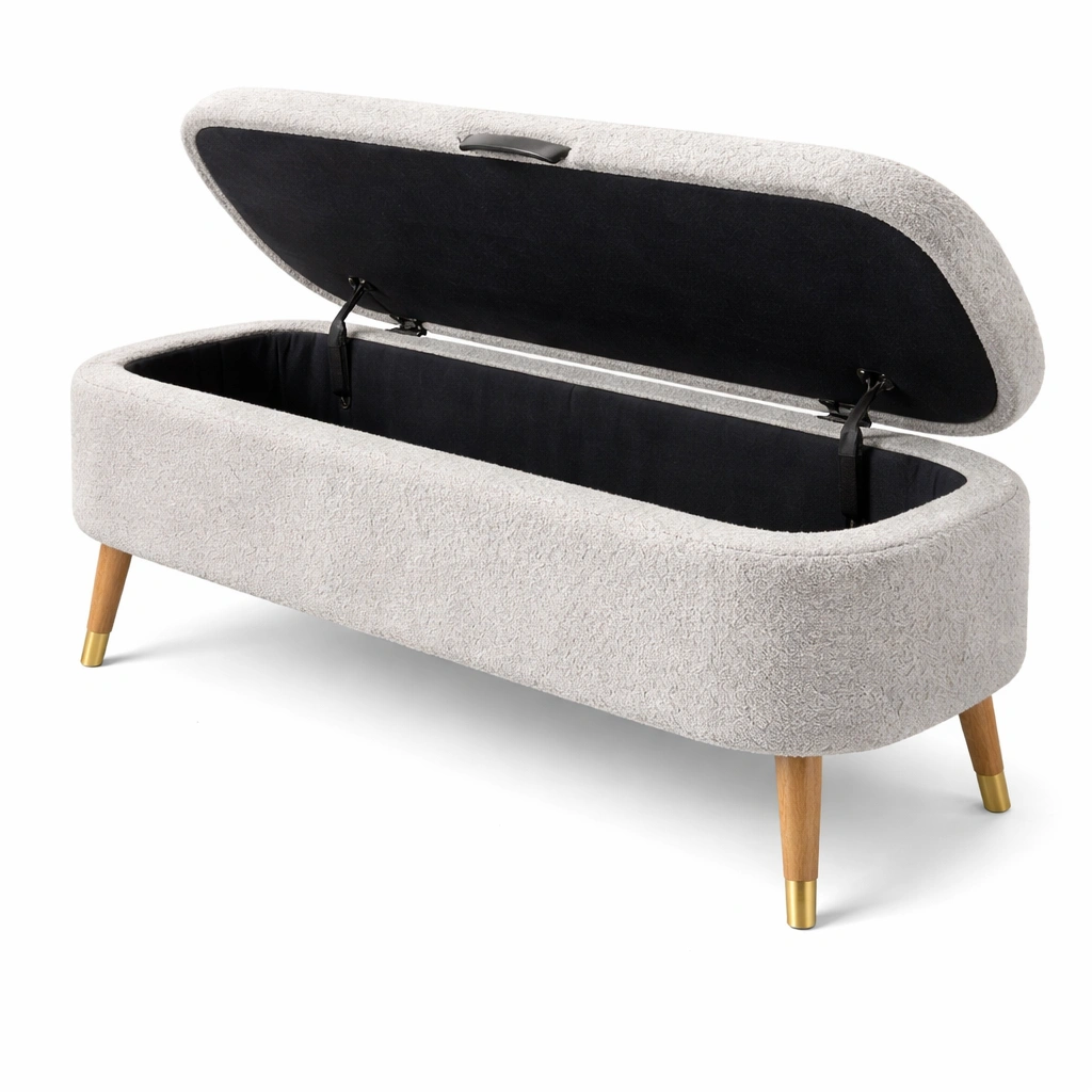 Banco con almacenamiento de poliéster gris con patas de madera-furnlora