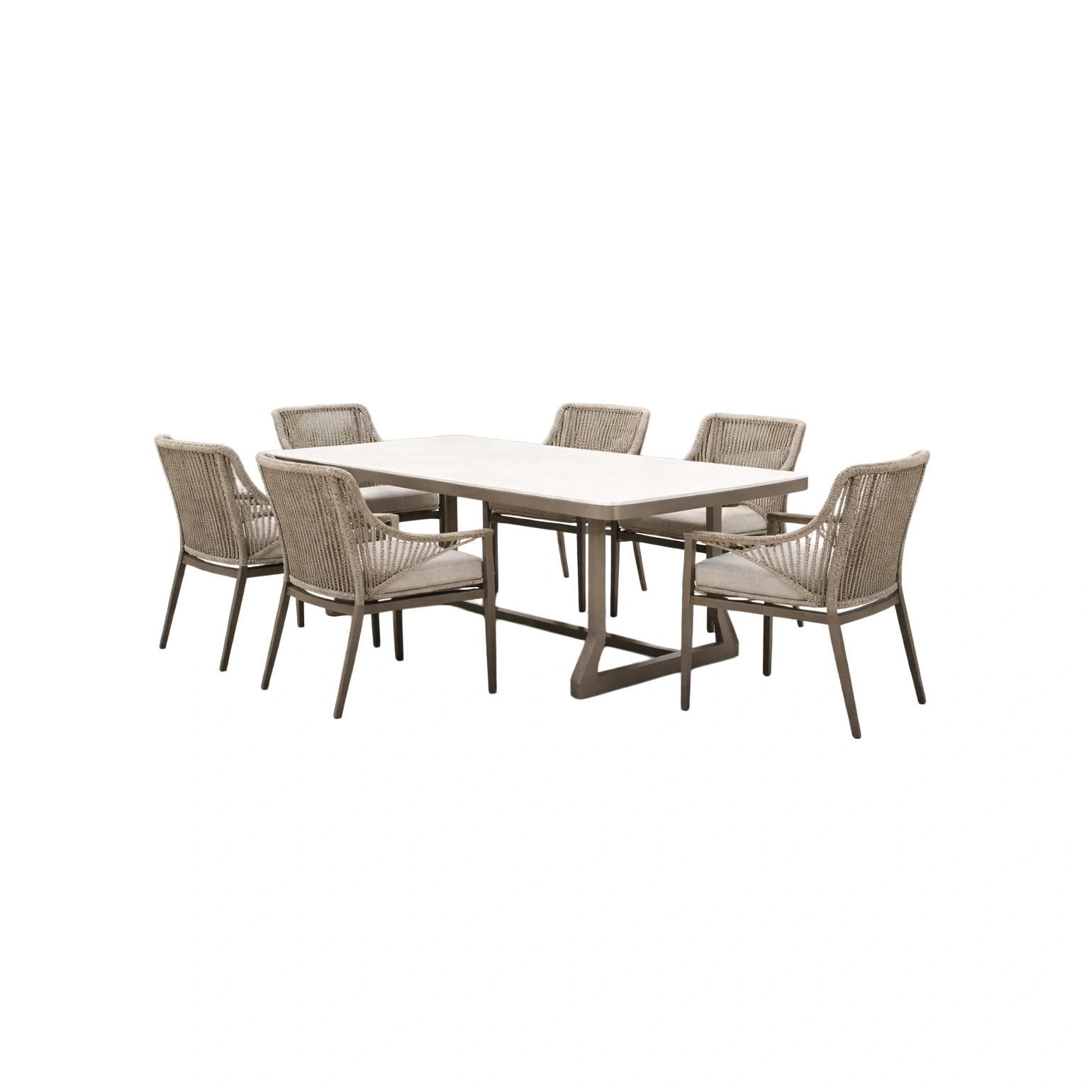 Conjunto de mesa y sillas de comedor para exterior de aluminio y cuerda con 6 sillas-LIVNESTLE