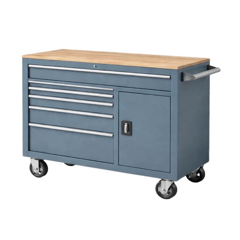 Carro de herramientas de acero con encimera de madera 91x46x89 cm-furnlounge