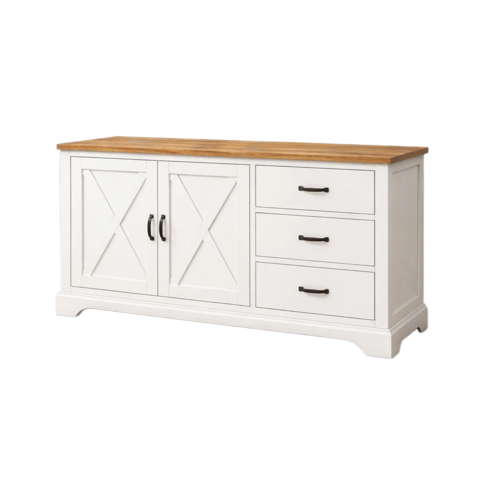 Aparador de madera y metal blanco con encimera de roble 140x45x80 cm-fURNVARA