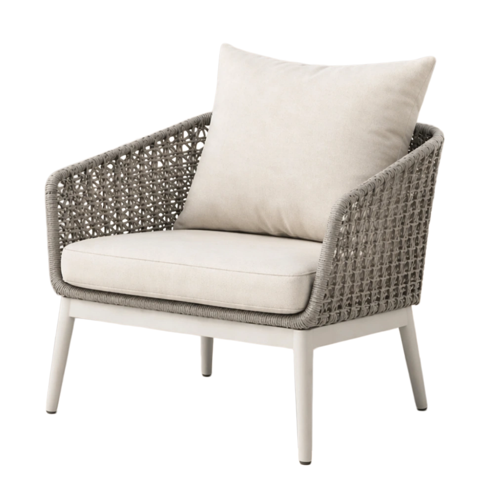 Sillón de ratán sintético gris con cojines beige-homblendy