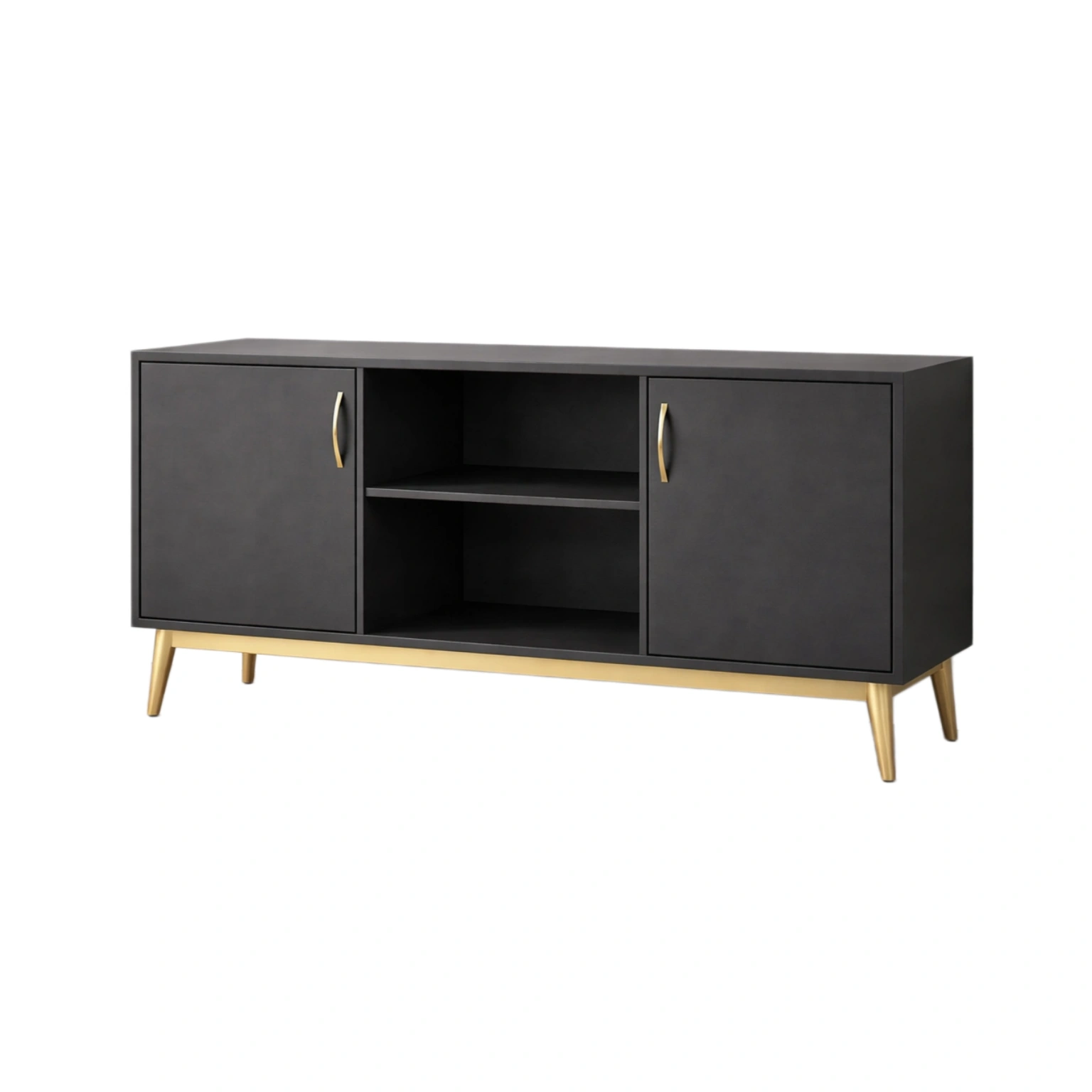 Aparador de MDF con patas de acero negro y dorado-livcrafty