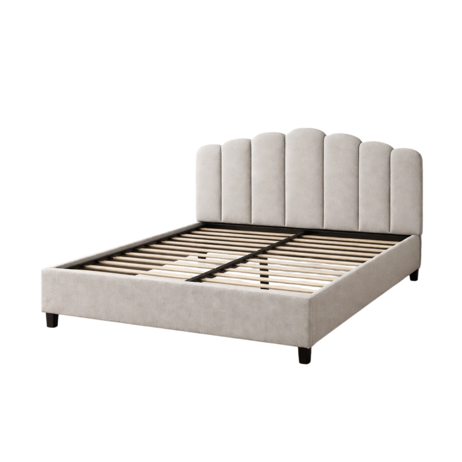 Cama doble de tela gris con cabecero de arco-livcrafty