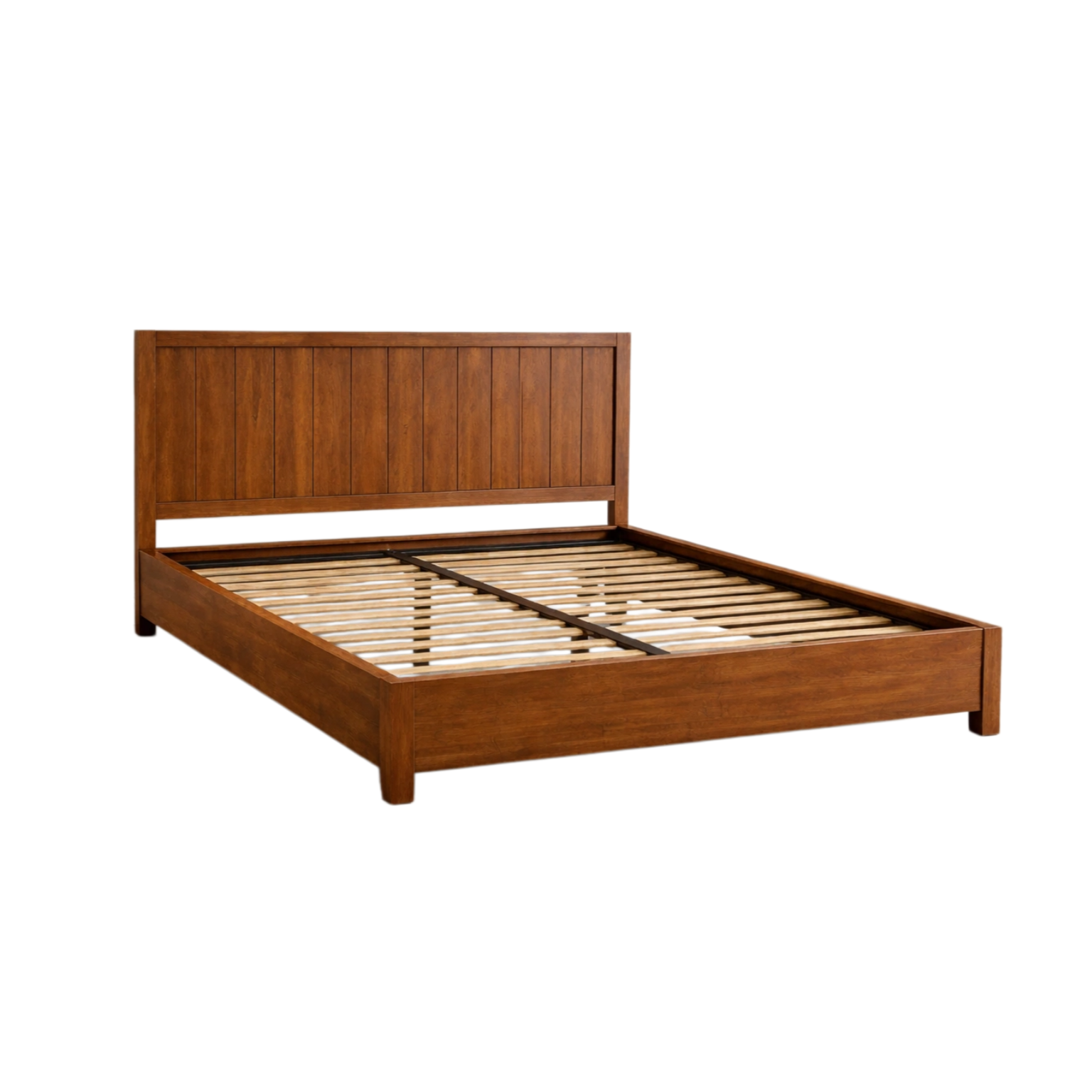 Cama doble de madera maciza rematada marrón-livcrafty