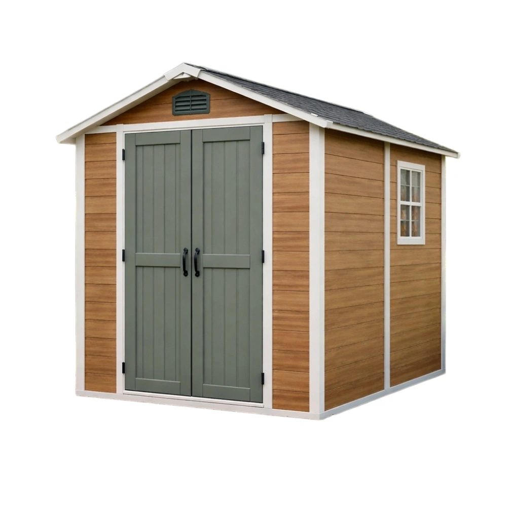 Cobertizo de jardín de resina imitación madera y plástico gris-livcrafty