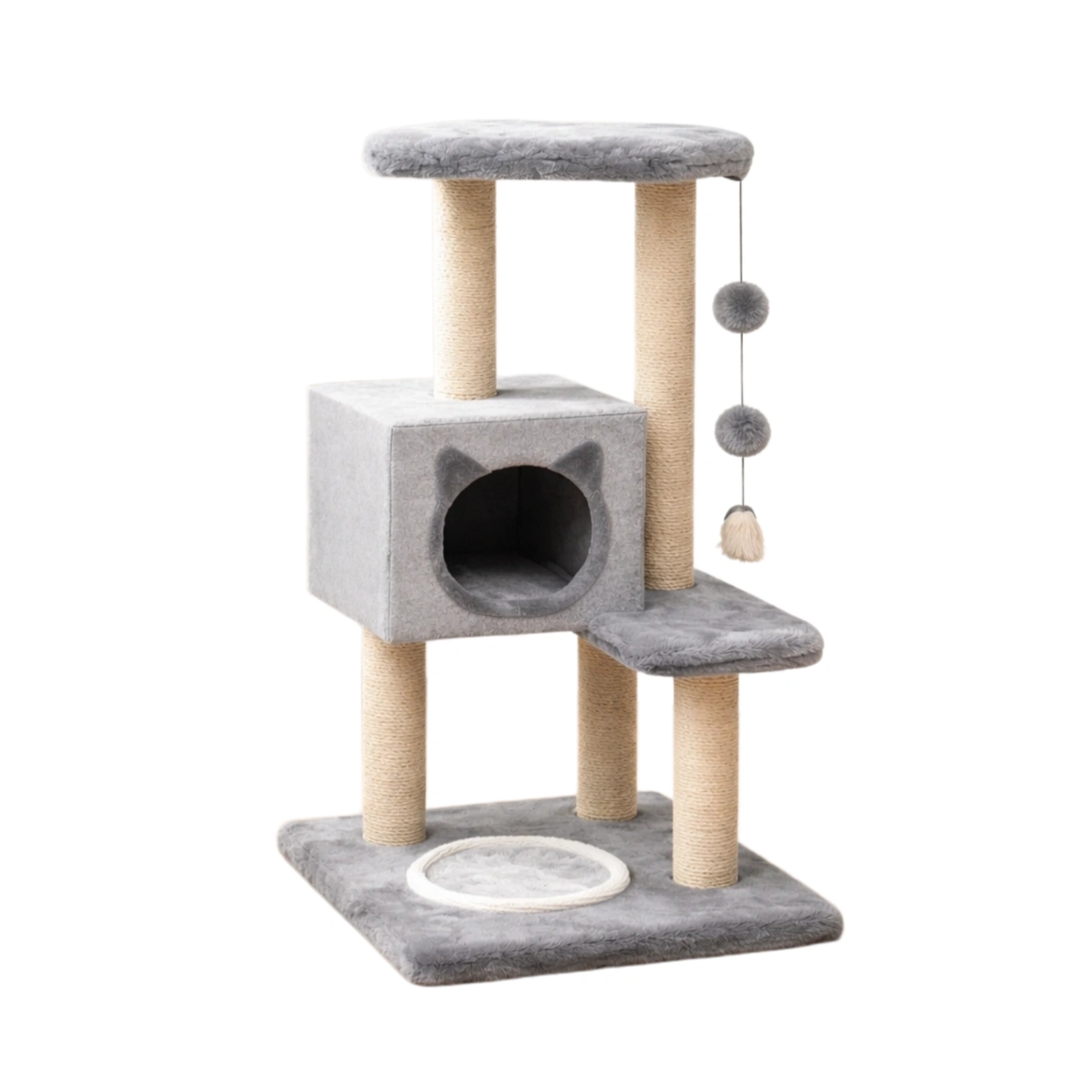 Árbol para gatos de felpa gris y sisal-livcrafty