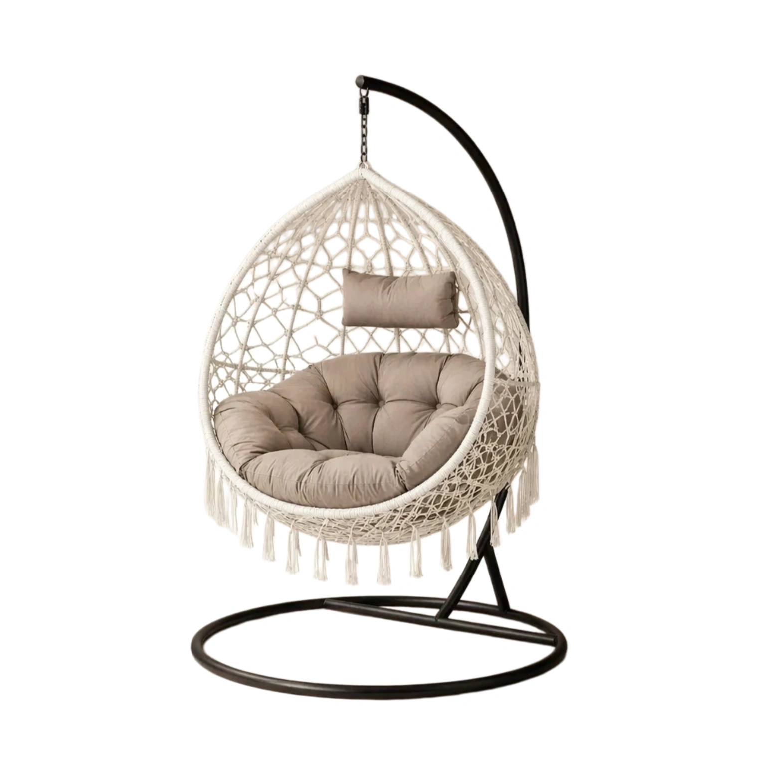 Silla colgante de acero y algodón beige gris-ROOMBLENDY