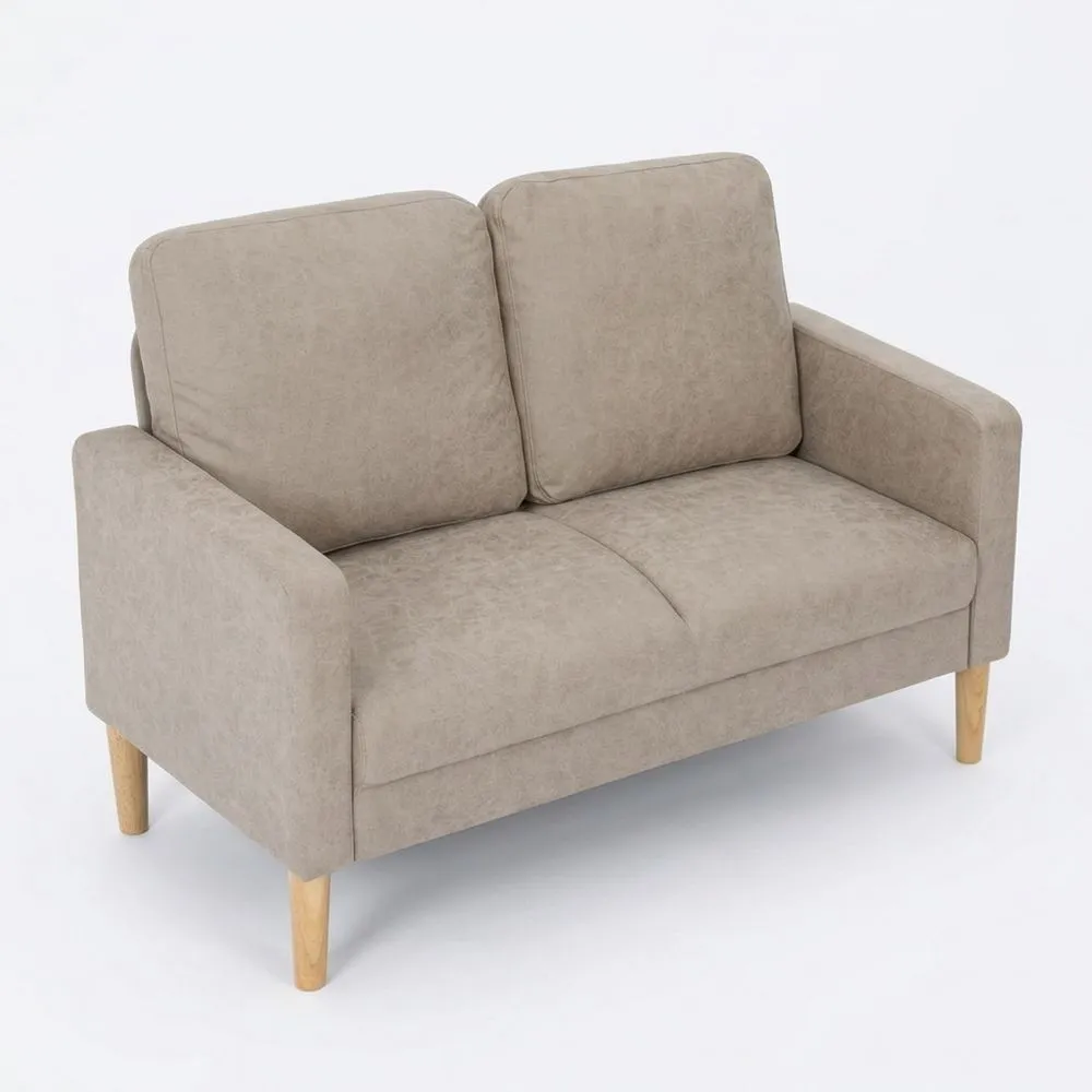 Sofá de 2 Plazas Tapizado en Microfibra con Patas de Madera y Reposabrazos para Salón o Oficina, 130 x 78 x 85 cm, Crema