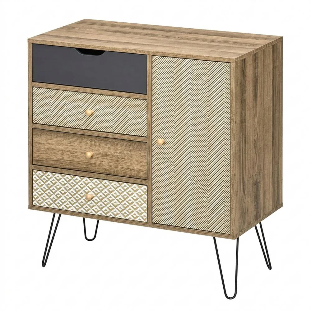 Cajonera de Madera con 4 Cajones y Estante Ajustable