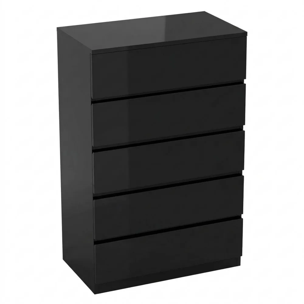 Cómoda Moderna con 5 Cajones y Diseño Antivuelco para Salón o Pasillo 55 x 34 x 100 cm Negro Brillante