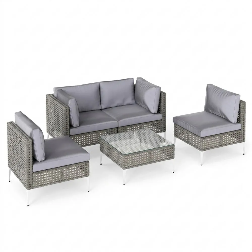 Conjunto de Jardín de Ratán para Exterior, Sofás y Mesa con Cojines