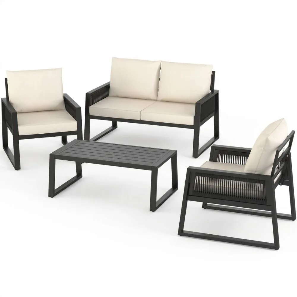 Conjunto de muebles de jardín de aluminio con mesa y sillas resistentes al exterior