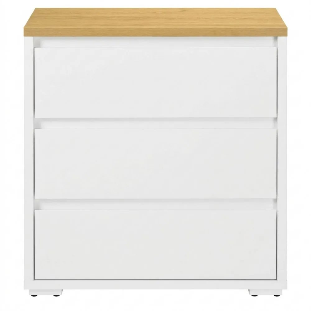Cómoda de 3 cajones, mueble de dormitorio sin tiradores, estilo moderno, 70 x 37 x 75 cm, color blanco