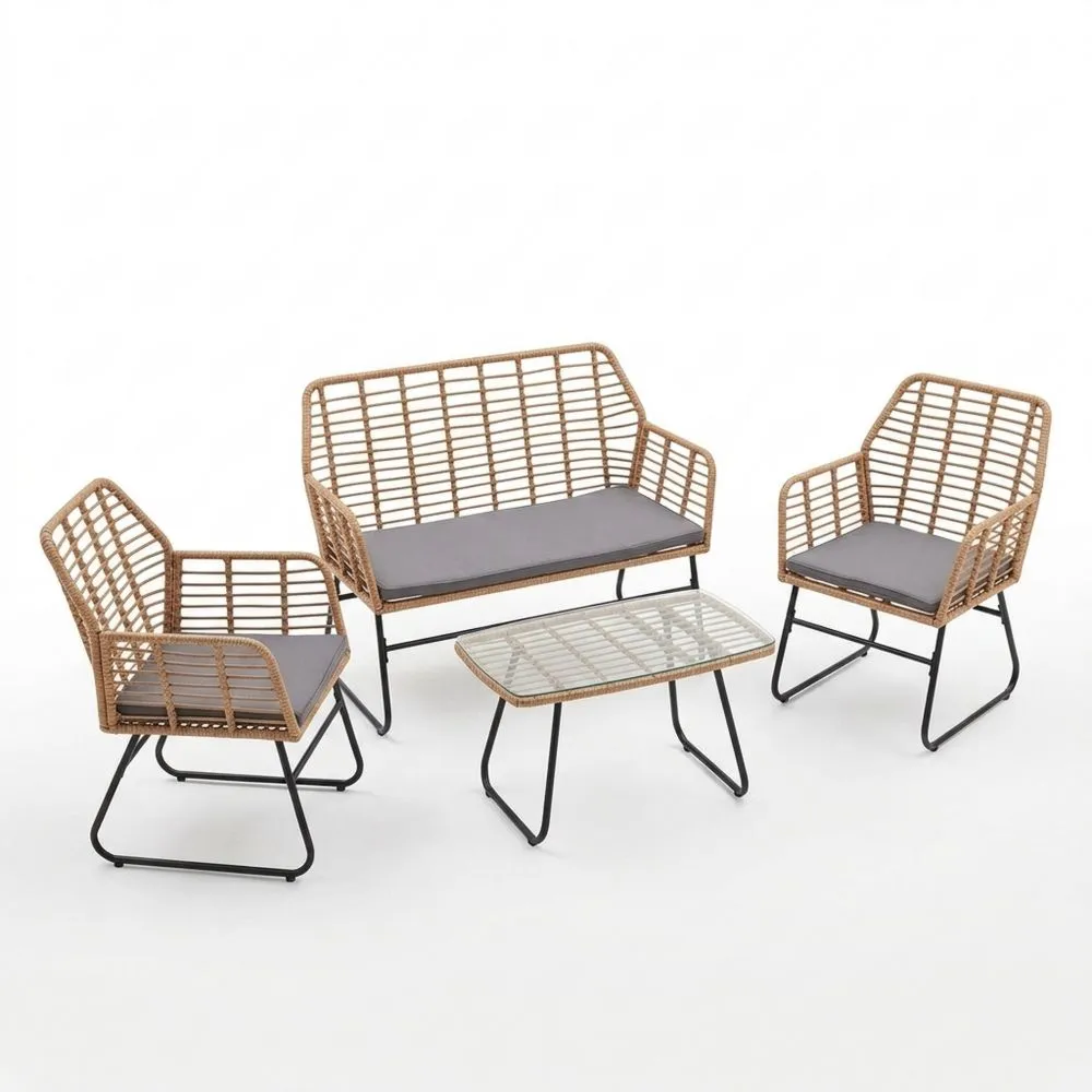 Conjunto de jardín para 4 personas con sofás y mesa