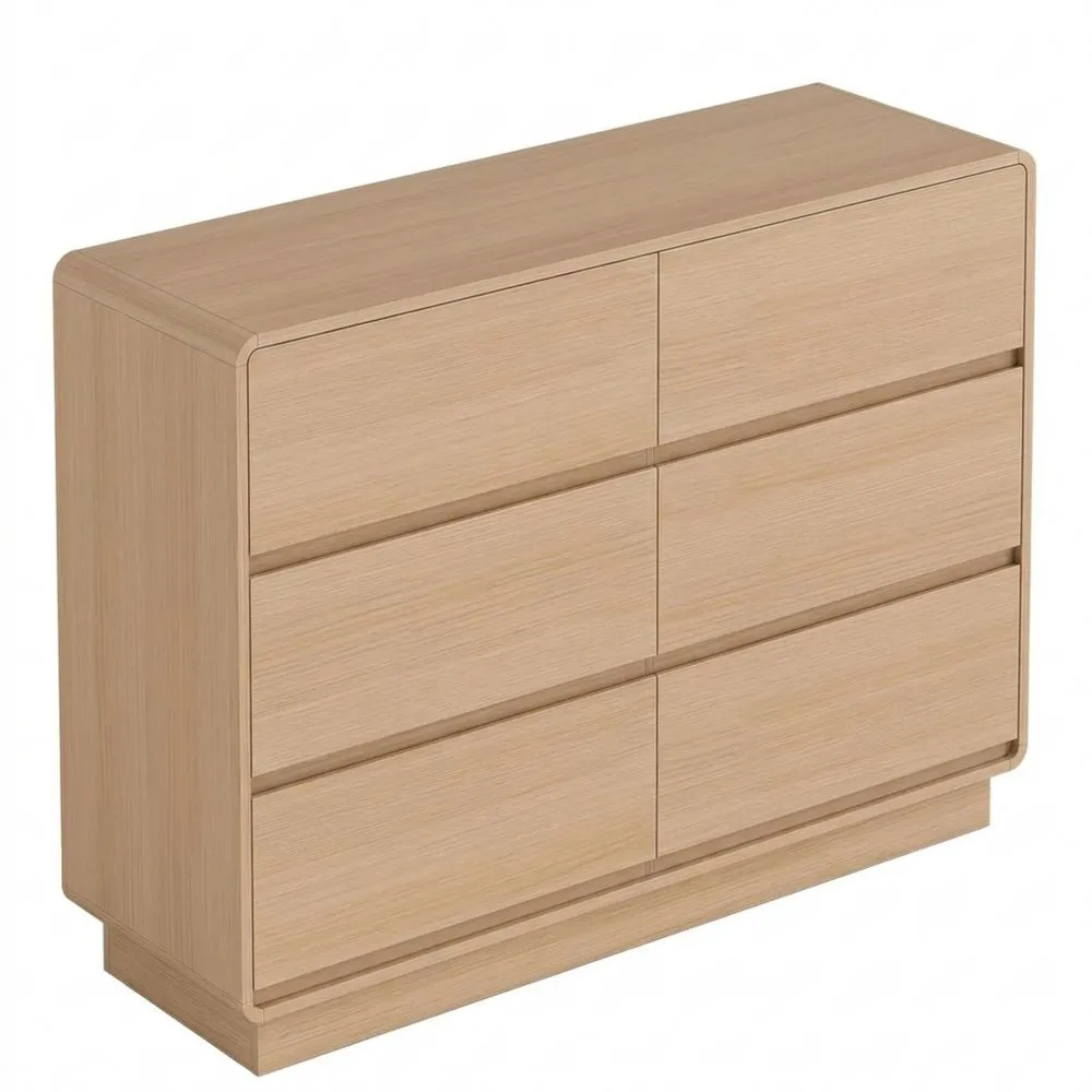 Aparador con 6 Cajones y Bordes Redondeados para Salón u Oficina, 120 x 38 x 86 cm, Madera Natural