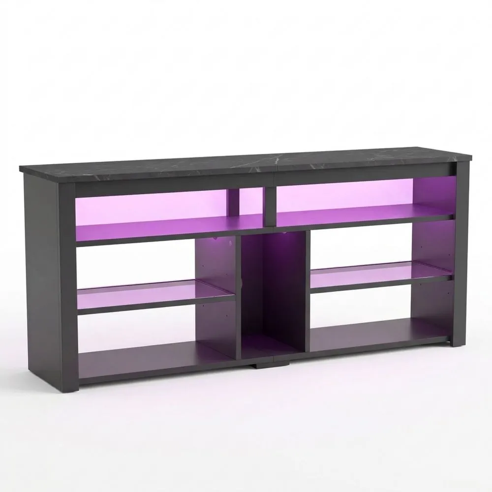 Mueble de TV Alto para Televisores de hasta 65" con Almacenamiento y Estante Ajustable, Negro Mármol