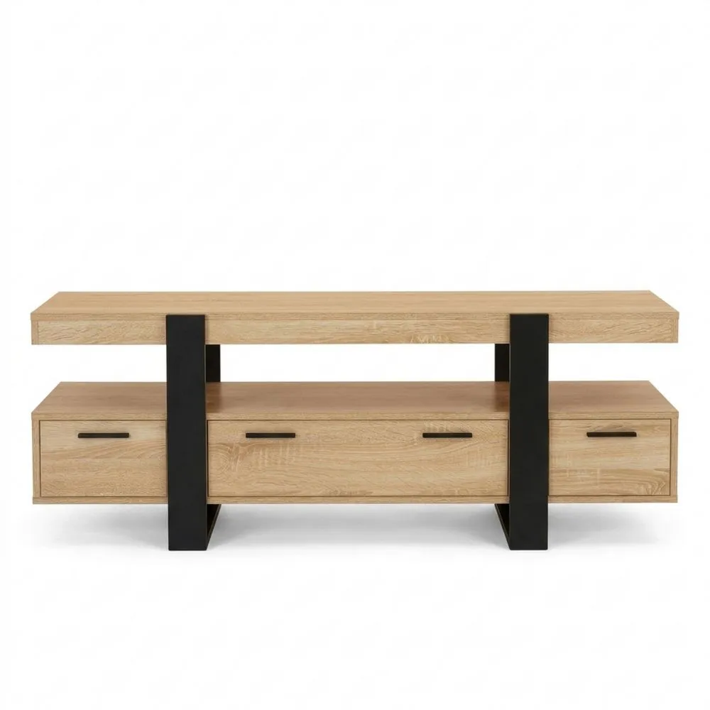 Mueble para TV con Cajones de Madera y Negro 140 cm