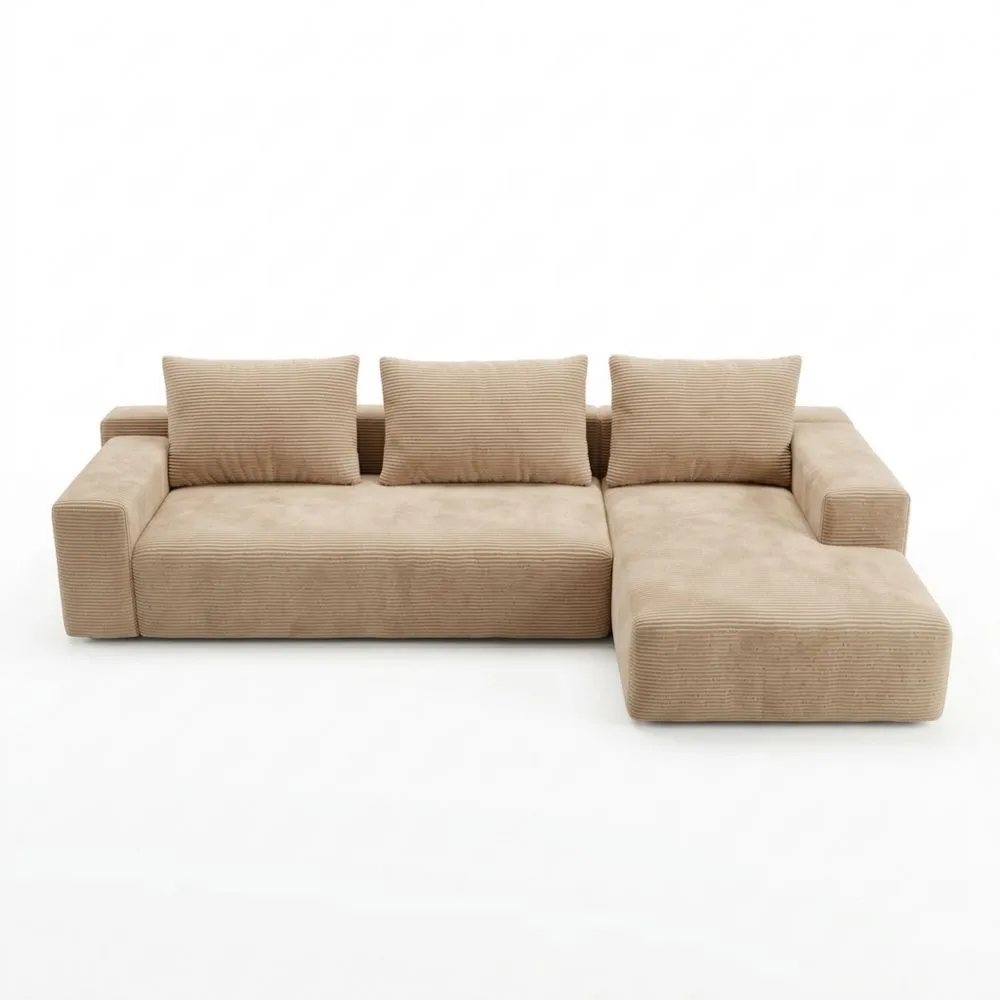 Sofá Esquinero Modular en Forma de L con Función de Cama, Tapizado en Beige