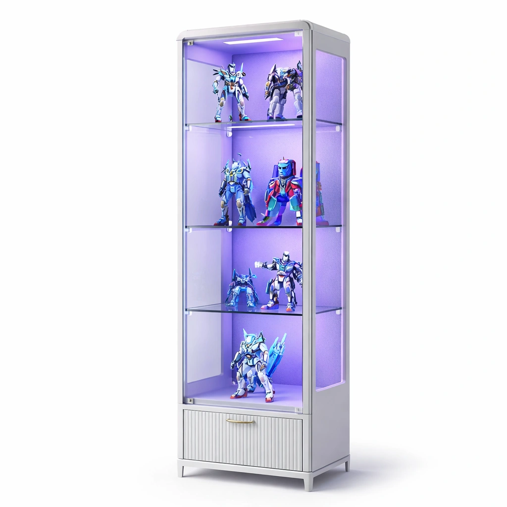 Moderner Vitrinenschrank mit LED Beleuchtung und Glasfaechern