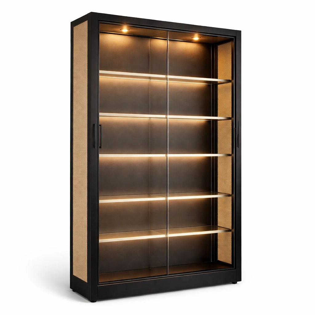 Grosser Vitrinenschrank mit LED Beleuchtung und Schiebetueren