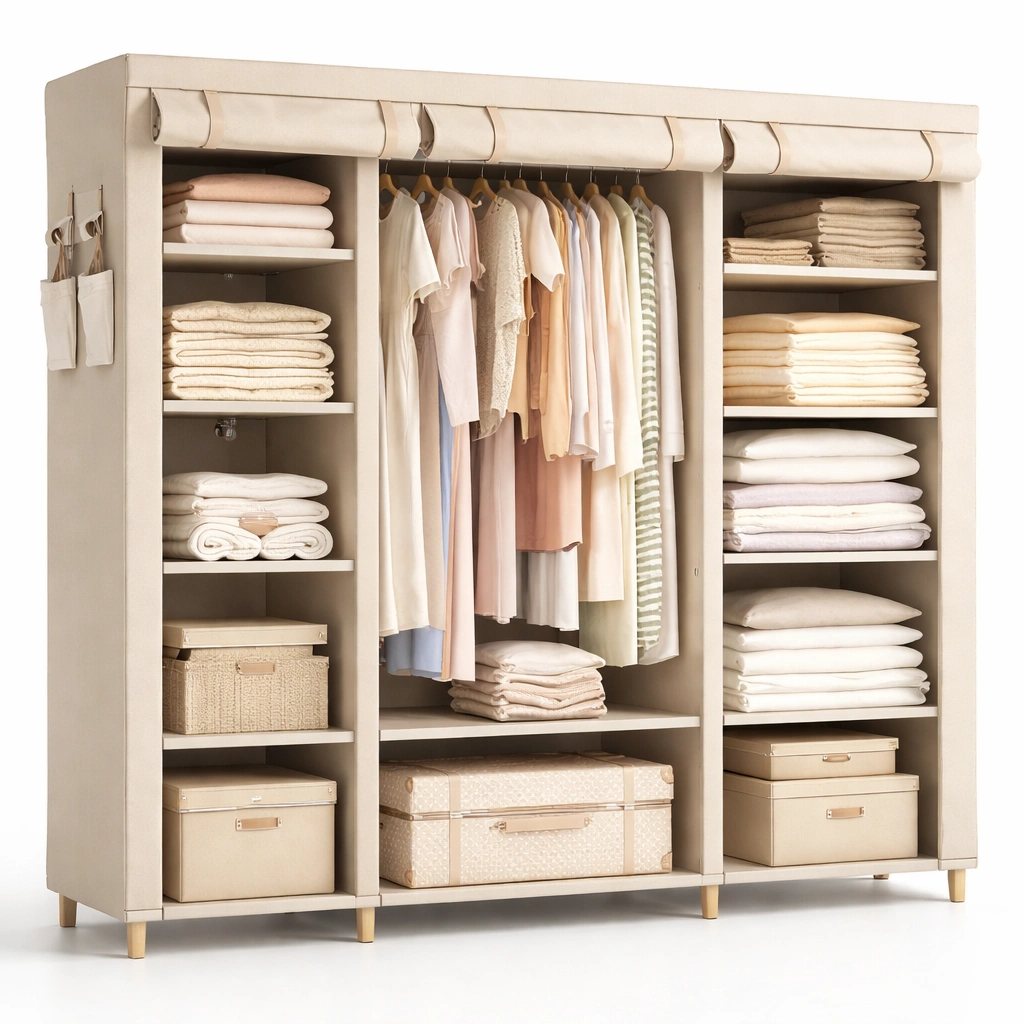 Offener Stoff Kleiderschrank mit Faechern