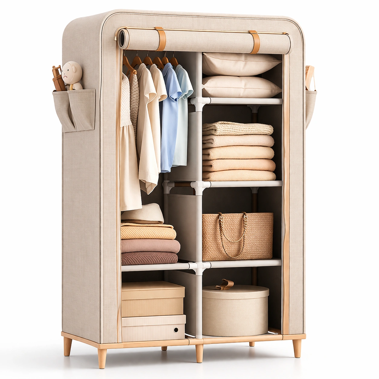 Kompakter Stoff Kleiderschrank mit Rollen