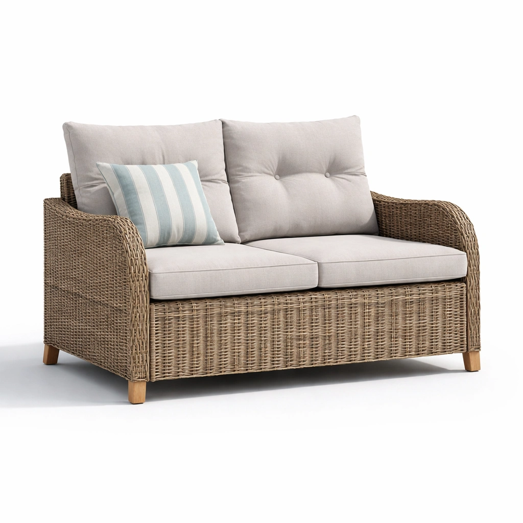 Rattan Zweisitzer Sofa mit Kissen