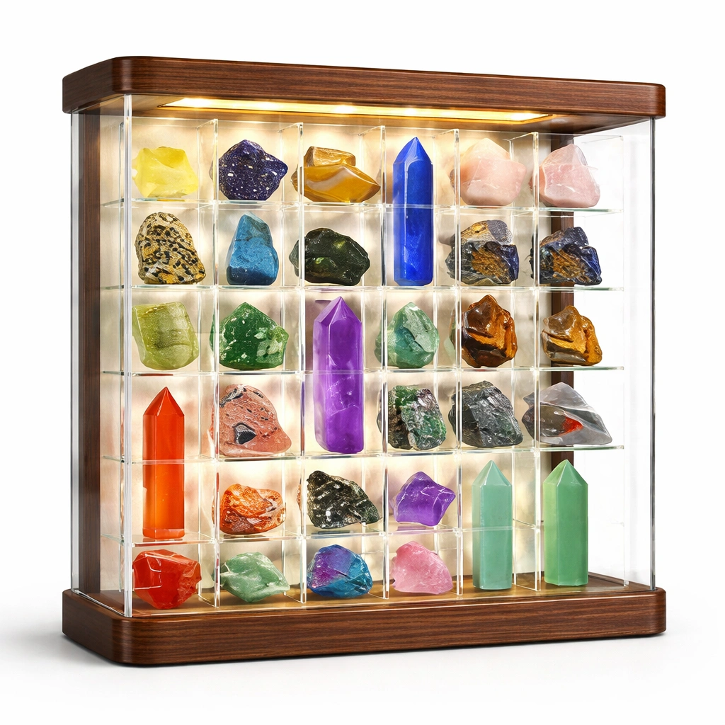 Vitrinenschrank Glas mit LED Beleuchtung Braun