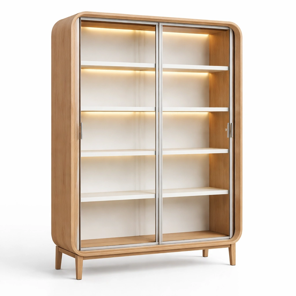 Vitrinenschrank Gross Glas Holz Natur