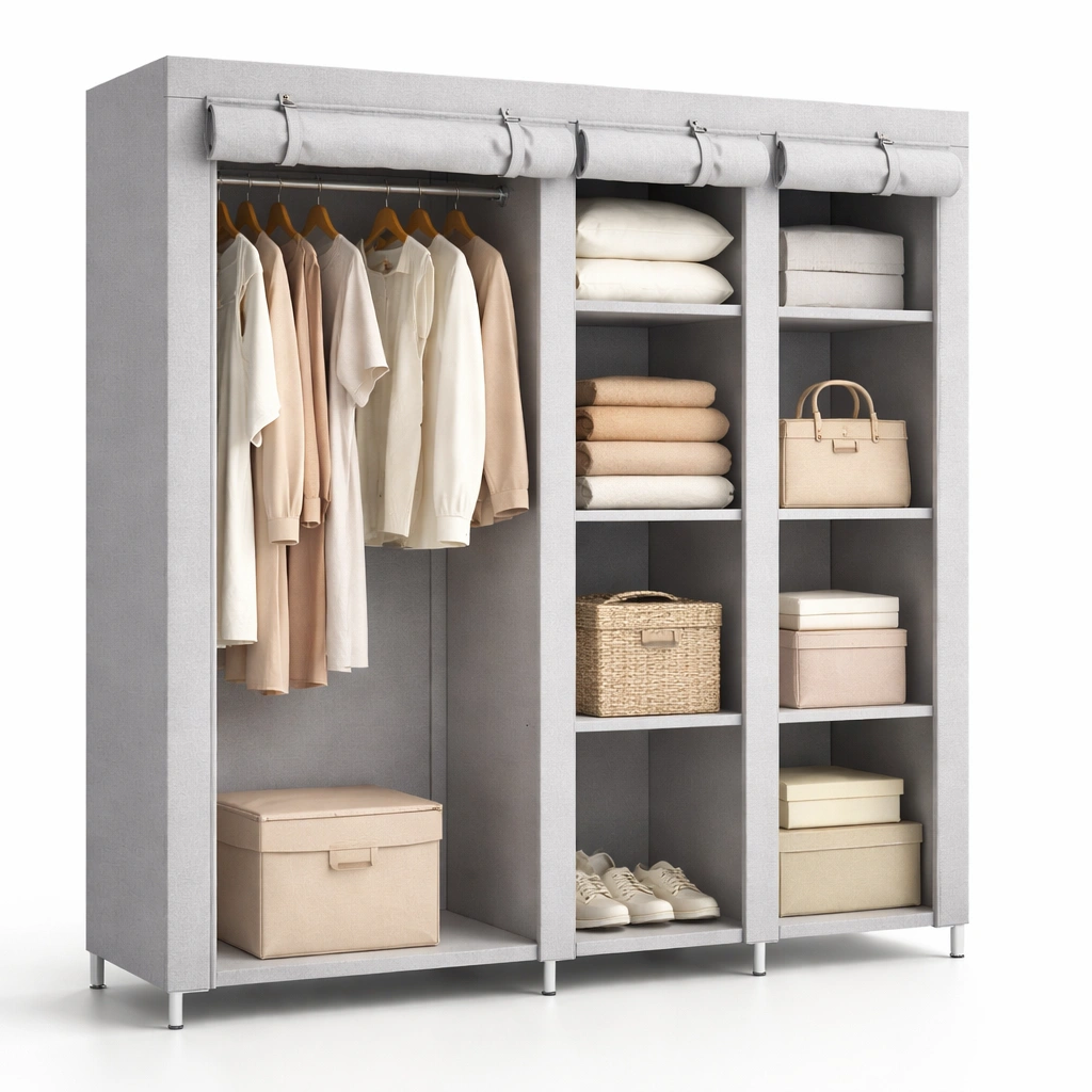 Kleiderschrank Stoff Grau Modern