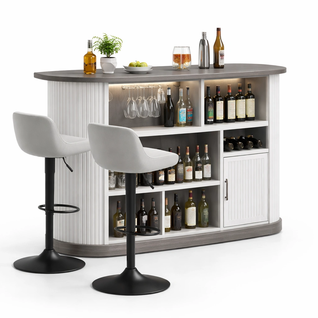 Bar Tisch mit Regal und LED Beleuchtung Grau