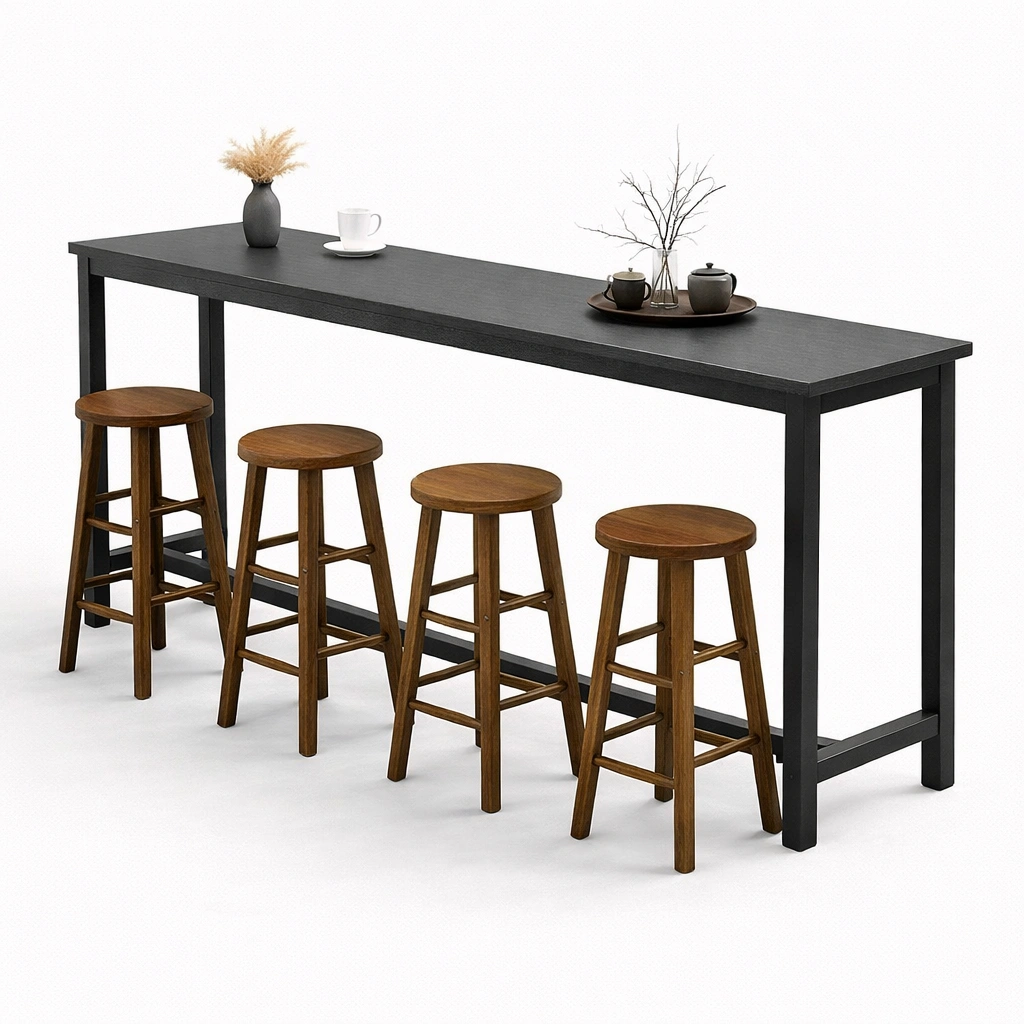 Bartisch Set mit 4 Hockern Holz Schwarz